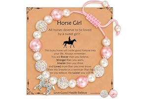 LynixTrade Horse Bracelet Gifts for Girls Adjustable White Pink Pearl CZ Balls Horse Charms Bracelet Horses Lover Girls Bracelet Kawaii Christmas Birthday Jewelry