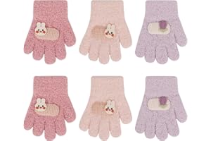 QKURT 3 Paar warme Kleinkinder-Strickhandschuhe, weiche Thermo-Magic-Handschuhe, Baby-Fäustlinge für Jungen und Mädchen, dicke, gefütterte Fleece-Fäustlinge für tägliche Wärme, Alter 1–3 Jahre