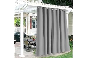 Hiseng Abdichtung Outdoor Vorhänge, Wasserdicht Verdunkelungsvorhang mit Ösen, 1 Stück Outdoorvorhänge Wetterfest Sichtschutz Sonnenschutz für Pavillon Terrasse (Hellgrau,180x243cm)