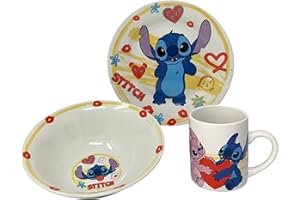 CARTOON 3-teiliges Set Keramik Stitch Disney Tasse Schüssel Teller Kindergeschirr Tafelservice im Karton