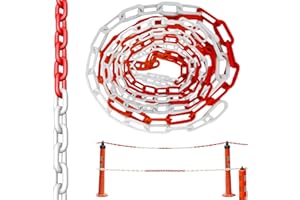 GBKDQQ Chaîne de signalisation, rouge, blanche, 15 m, 6 mm, en plastique, pour bloquer les surfaces, bien visible