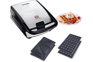 Tefal Appareil à gaufres et croque-monsieur, 2 jeux de plaques inclus, Rangement facile, Nettoyage sans effort, Indicateur de chaleur, Revêtement antiadhésif, Snack Collection SW852D12
