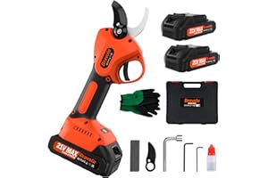 Forbici Potatura Elettriche, Bravolu 30mm Forbice Potatura a Batteria, Forbici Elettriche per Potatura con 2 batterie da 2.0Ah per potatura di alberi da frutto e vigneti