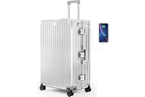 ALPHA CAMP Koffer XL Reisekoffer mit Rollen TSA Schloss, Hartschalenkoffer Groß Suitcase Aluminium Rahmen Polycarbonat, Koffer Silber Groß Rollkoffer 49x30x76cm Luggage Reisekoffer Leichte für Reise