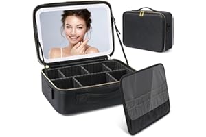 DECINIEE Trousse de Maquillage avec Miroir LED: 3 Modes d'Éclairage Trousse de Toilette avec Miroir de Maquillage - Portable Sac de Maquillage avec Miroir - Noir