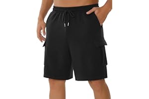 Crewhpo Pantalones Cortos Deportivos para Hombre Verano Pantalón Corto de Chándal Casuales Algodón Cargo Pantalones Cortos con Bolsillos y Ajustable Cordón
