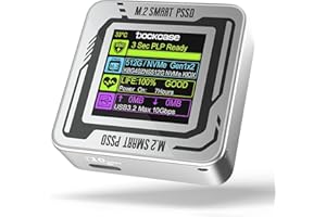 Dockcase Pocket M.2 NVMe Smart SSD Enclosure, Boîtier SSD 3s Power Loss Protection, Disque Vie Détection USB 3.2 10Gbps Boitier Disque Dur, Adaptateur Externe pour 2230 M.2 NVMe/PCle SSD (Argent)