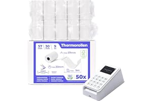 SWIPARO - Ec-Cash Thermorollen 57mm x 9m x 12mm - Kassenrollen -Thermopapier - Bonrollen für Bankomat - Kredit-Kartenlesegeräte 57x30x12 (50 STK.)