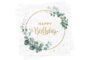 BUSCANDO Servietten Geburtstag Deko Tischdeko Geburtstage Eukalyptus 40Stück Grün 33x33cm Taufe Happy Birthday Napkins Papierservietten Papier Napkins für Party Geburtstags Hochzeit