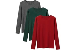 LiKing T- Shirt Tops À Manches Longues Femme Basique en Coton, Lot de 3