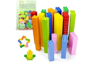 Mirthben Lot de 200 grands blocs de construction, 2 formes et 8 couleurs, compatibles avec Duplo et toutes les grandes marques, jouets de construction colorés pour enfants à partir de 3 ans