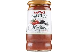 SACLA Saclà, Originale, Sugo di Pomodorini e Olive Nere, Condimento per Pasta, con Pomodori Italiani, Vaso Vetro, 350g, Confezione da 6 Pezzi