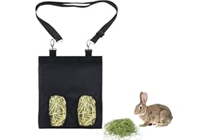 NINVVS 1 Pcs Rabbit Hay Feed Bag and 1 Pcs Adjustment Belt, Rabbit Feeder, Hamster Guinea Pig Hay Storage Bag, Small Pet Hanging Food Feeding Bag（Black）
