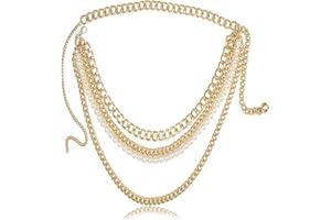 DHSWNNG Pasek na łańcuszek, damski, złoty, wielowarstwowy, regulowany łańcuszek na biodra, stop, pasek do sukienek, dżinsów, złoto, jeden rozmiar