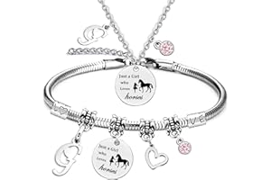 LOCCY Horse Bracelet for Girls, Horse Gifts for Girls, 26 Initial Letters Horse Pendant Necklace Jewellery, Silver Girls and Horse Necklace for Girls, Horsey Things for Girls Horse Lovers