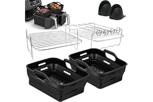 moleath Large Size Silicone Air Fryer Liners, 6PCS Dual Air Fryer Accessories Compatible for Ninja Foodi MAX AF400UK, AF451UK 9.5L, AF500UK 10.4L, Tower T17088 T17100 9L,cookwise EUARY 9L