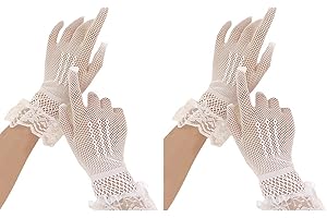 COSFAN 2 Pares de Guantes de encaje de señora,Guantes de rejilla para bodas,Guantes de novia elegantes para bodas,Guantes de cortesía de verano,Guantes cortos para Opera 20s Party