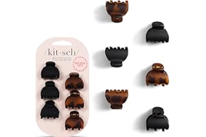 Kitsch Mini Claw Clips for Women - Stylish Small Hair Clips for Kids | Stays In Place Without Pulling or Snagging | Durable Plastic & Sturdy For Everyday Styling - Tortoise & Black, 6 Pcs
