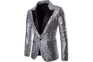 CHRONSTYLE Herren Slim Fit Sakko Blazer Anzugjacke Freizeit EIN-Knopf Pailletten Glitter Anzug Jacke Karneval Kostüm für Hochzeit Party Festlich