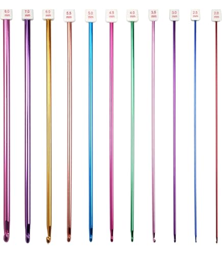 Aeelike Set Uncinetti Tunisini Extra Lunghi 35 Cm – 6 Pezzi Da 6,5 Mm A 11 Mm – Alluminio Leggero