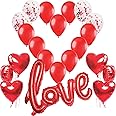 Romantic Decoration Red Balloons Set, XXL Love, 6 Heart Helium Foil Balloon,4 Confetti Balloon, 10 Latex Balloons for Wedding Proposal Valentine’s Day Decorations and Engagement Party