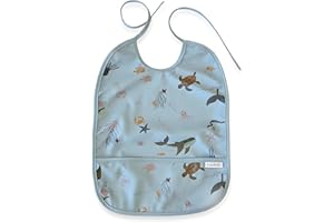 LAUTOKI®| Baberos Bebe Impermeables + Bolsita de Transporte |Talla12-36M| Babero con Mangas Impermeable | Bolsillo canguro y puños elásticos | Babete Impermeável Bebe |Baberos bebe| Baberos con Mangas