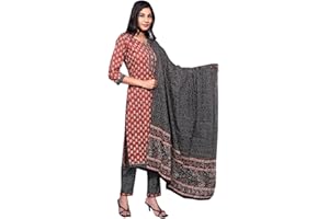 IMTRA FASHION Bedruckte Gerade Tunika Aus Reiner Baumwolle, Kurta-Hose Und Dupatta-Set Für Damen
