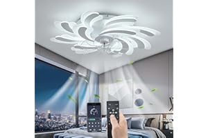 YUNZI LED 50W Ventilatore da soffitto con illuminazione, Silenzioso Ventilatore luce, Moderno Dimmerabile Lampada per Soggiorno Camera da letto Cucina, Regolabile 6 velocità, Bianco 80CM