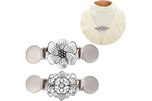 WSNDM 2 Pack Silver Sweater Clips, Beaded Cardigan Clips, Stylish Pearl, Cardigan Collar Clip, Women Vintage Cardigan Sweater Pin Shawl Brooch Clips, Winter Scarf Clasps Charm Accessories For Elegant