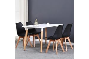 BenyLed Juego de Mesa de Comedor Rectangular y 4 Sillas, Sillas de Comedor Tapizadas y Muebles de Cocina de Juego de Comedor Estilo Madera, Negro