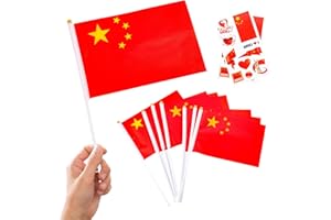 YAAVAAW Lot de 10 petits drapeaux sur bâtons et 2 tatouages, mini drapeaux chinois pour jeux Oly 2024, événements sportifs de football, décorations de fête nationale