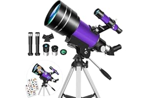 HUGERSTAR Telescopio Astronomico Bambini, 70 mm Apertura 300 mm (22,5X - 150X) Rifrattore Portatile Telescopio per Adulti e Principianti con Treppiede e Filtro Lunare per Osservare Luna e Paesaggi