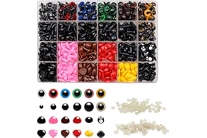 OMJMYY Yeux de Securite Amigurumi 1040 Pièces Yeux et Nez de Sécurité Avec Rondelles Yeux Peluche Crochet Tailles Assorties 6-14mm Yeux de Poupée en Plastique pour Animaux en Peluche et Ours en Peluche