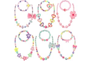 PinkSheep Collier et Bracelet pour Fille, 6 Sets, Parures de Bijoux pour Petites Filles, Sacs à Fleurs pour Filles, Boîte Cadeau pour Filles