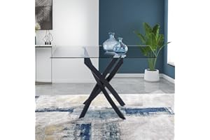 GOLDFAN Tavolo da pranzo in vetro Tavolo rettangolare in vetro Tavolo da pranzo cucina soggiorno con gambe in metallo nero…