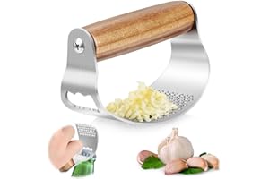 GUWINA Garlic Press Rocker Stainless Steel Garlic Crusher Kitchen Ginger Garlic Mincer Garlic Chopper with Wooden Handle
