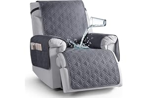 TAOCOCO Waterproof Recliner Chair Cover, Non Slip Armchair Covers for Recliner Chair with Pocket, Washable Recliners Sofa Cover Furniture Protector for Kids, Pets(1 Seater Max (25"), Dark Grey)