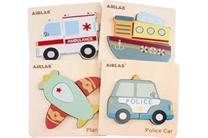 Airlab Jeux Puzzles Bois Bébé 1 2 3 4 Ans, Casse-têtes Voiture 3D avec Cadre et Sac de Rangement, Jouet Éducatif Éveil Montessori, Cadeau Anniversaire Pâques Halloween Noël pour Enfants Garçons Filles