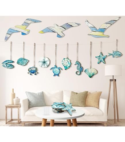 Decorazione da parete in metallo con pesci marini, stelle marine, alghe e conchiglie, splendida decorazione per casa e ufficio, da appendere alla