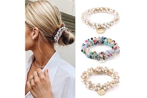 Runmi Lot de 3 chouchous élastiques à cheveux avec perles pour femmes et filles