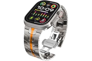 WINGLE 49mm 45mm 44mm 42mm Compatible for Apple Watch Straps,Men Stainless Steel Strap Metal Replacement Band for iWatch Ultra 2/Ultra,Series 9/8/7/6/5/4/3/2/1,SE 49mm 45mm 44mm 42mm,Titanium/Orange