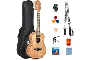 Kmise Ukulele 23 Inch Concert Ukelele For Beginner Kit Classical Type Tiger Flame Okoume Body…