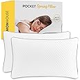 MONHOUSE Pocket Sprung Pillow - Memory Foam Body Pillow For Neck Pain - Sleeping Pillow - Bed Pillows - Bounce Back Guarantee, Relieves Head, Neck and Should Pain - 68x42x16cm - Set of 2 - White