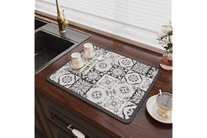 Avvrel Alfombrilla Escurreplatos, Súper Absorbente Alfombrilla Secado de Platos, Estera Fregadero Secado Rápido, Drying Mat Antideslizante para Encimera de Cocina (30 x 40cm, Estilo C)