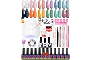 Set Manicura Semipermanente, Phoenixy 12 Colores 8ml Kit Uñas Semipermanentes con Lámpara UV 36W, Capa Base Superior y Mate Morado Azul Kit Manicura Semipermanente Regalo para Mujeres