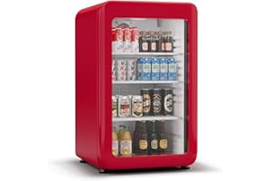 KLARSTEIN Audrey EVO Nevera Bebidas - 113L Frigorífico para Bebidas, Puerta Doble Acristalamiento, Iluminación Led, Termostato Mecánico, Clase Energética C, Rojo
