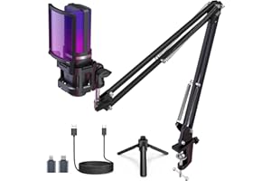 zealsound USB Gaming Mikrofon für PC Mac iPhone mit RGB/Mute/2 Adapter & 2 Ständer(USB-C & Lightning Adapter, Stativ & Boom), Plug & Plug PC Mic für Podcast, Streaming Twitch YouTube auf Windows PS5