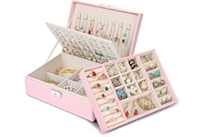 Chelory Jewellery Box Large Jewellery Organiser for Women Girls, 3 Layer Jewellery Case for Necklace Earrings Rings Bracelets Ladies, Travel Jewelry Storage with Stackable Layer for Loved Ones, Pink
