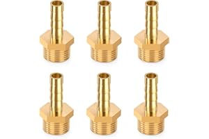 ELEGRIP Filettatura Tubo Connettore in Ottone, 6mm Barb x 1/4" Maschio Connettori per Tubi, Raccordo Portagomma Adattatore con Fascetta per Acqua, Gas, Aria (6 Pezzi)