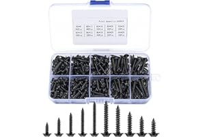XxinXrong Cross head self-tapping screw with washer | 300 pieces M3/ M4, disc head self-drilling wood screw classification kit, black round countersunk mechanicalfastener,black
